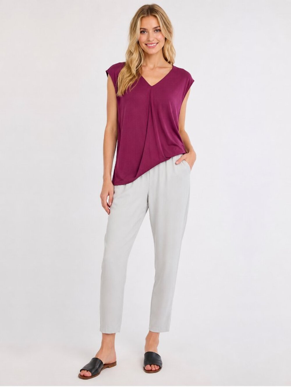 NWT OGL Creased Front V-Neck Cap Sleeve Blouse Maroon 2XL #A2133